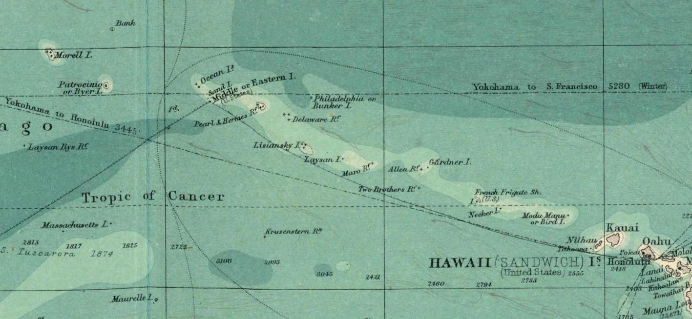 Map of Hawaii from the map North Pacific Ocean in The Times Atlas (J.G. Bartholomew, 1922)