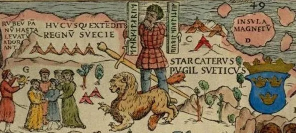 Part of the Carta Marina of 1539 by Olaus Magnus showing Starkad and Insula Magnetum