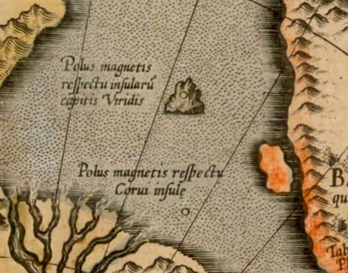 Magentic poles on Septentrionalium terrarum descriptio 1595