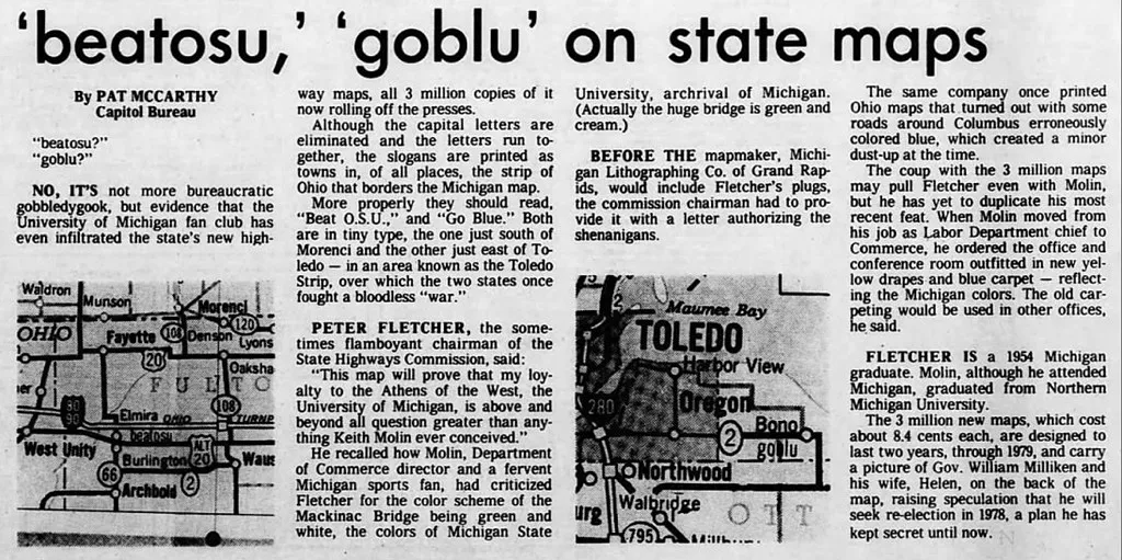 'beatosu,' 'goblu' on state maps. Lansing State Journal - December 23, 1977