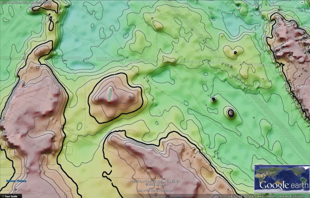 Measured and estimated seafloor topography (STRM30+) kmz by Google Earth