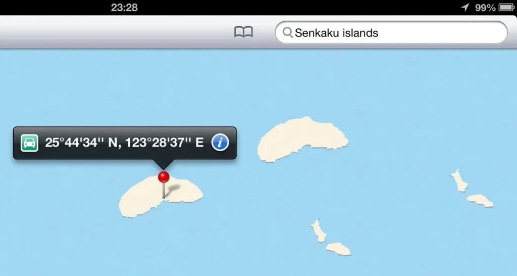 Senkaku islands on Apple Maps, 2012
